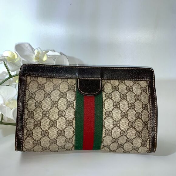 💥Authentic💥 GUCCI Web Sherry Line GG Logo Cosmetic Clutch - Picture 1 of 13